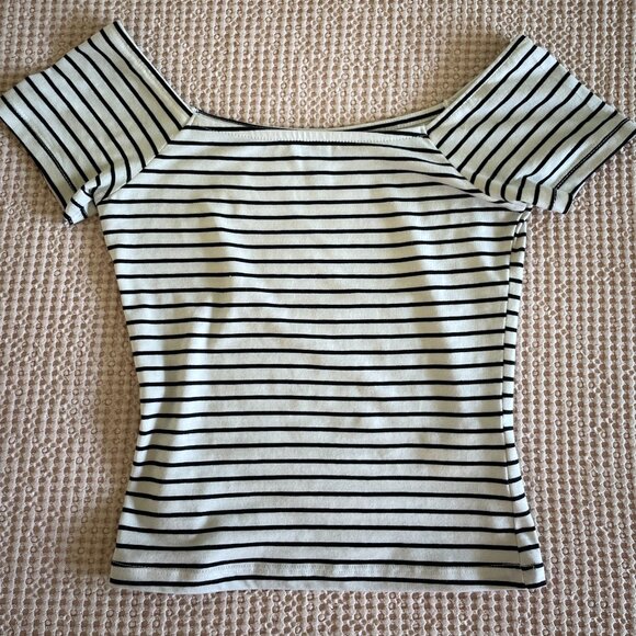 New Look Black and White Striped Crop Top Size 2 NWOT - Picture 1 of 12